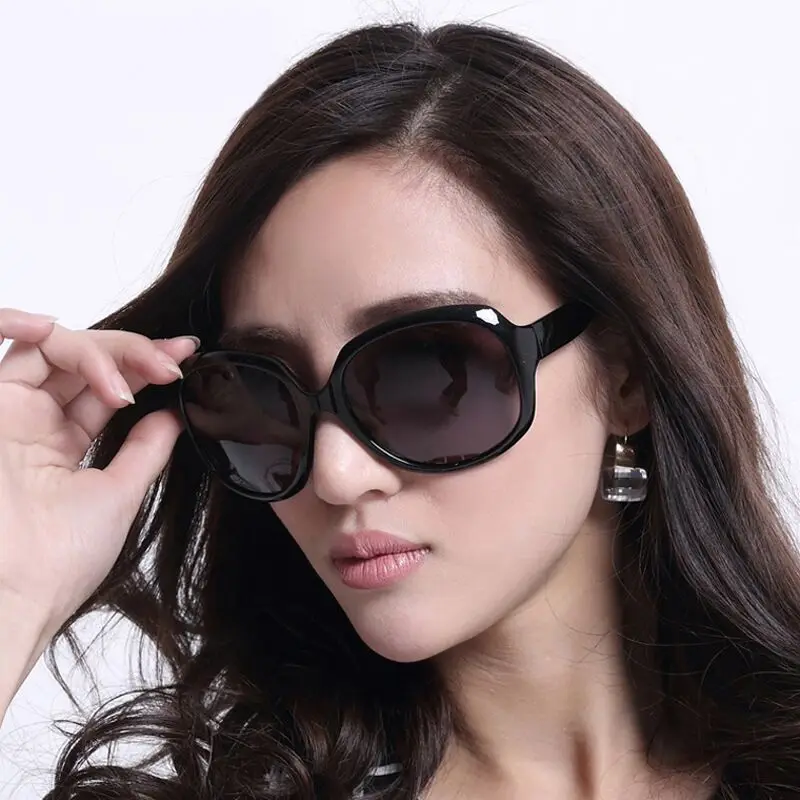Женские солнцезащитные очки в стиле ретро черные большого размера круглой