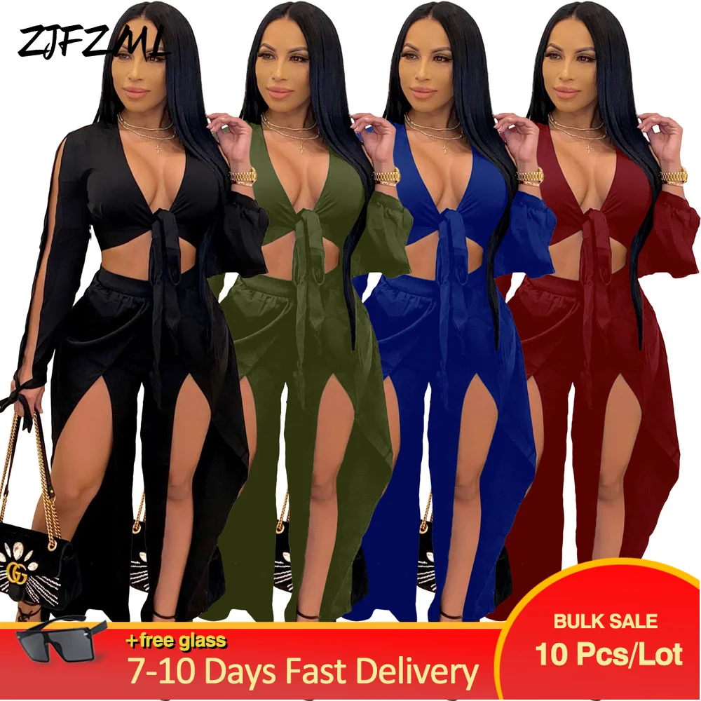 Bulk Lots Wholesale Items Women Loungewear Sets Deep V Neck Full Sleeve Bandage Crop Top+high Split Loose Pant Autumn 2 Pcs Suit
Bulk Lots Wholesale Items Women Loungewear Sets Deep V Neck Full Sleeve Bandage Crop Top+high Split Loose Pant Autumn 2 Pcs Suit