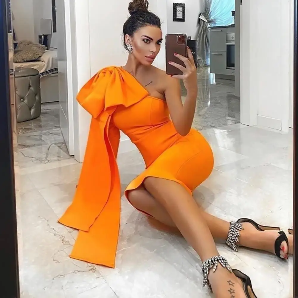 Women Sexy One Shoulder Designer Bow Black Blue Orange Bandage Dress Legg Elegant Evening Celebrity Chic Party Dress Vestido
Women Sexy One Shoulder Designer Bow Black Blue Orange Bandage Dress Legg Elegant Evening Celebrity Chic Party Dress Vestido