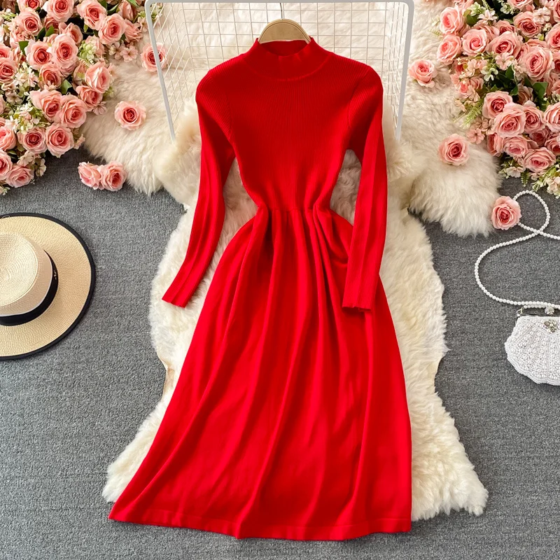 Autumn Winter 2021 New Fashion Long Sleeve Long Dress Woomen Stand Collar Bodycon Knitted Dress Elastic A-line Dresses
Autumn Winter 2021 New Fashion Long Sleeve Long Dress Woomen Stand Collar Bodycon Knitted Dress Elastic A-line Dresses