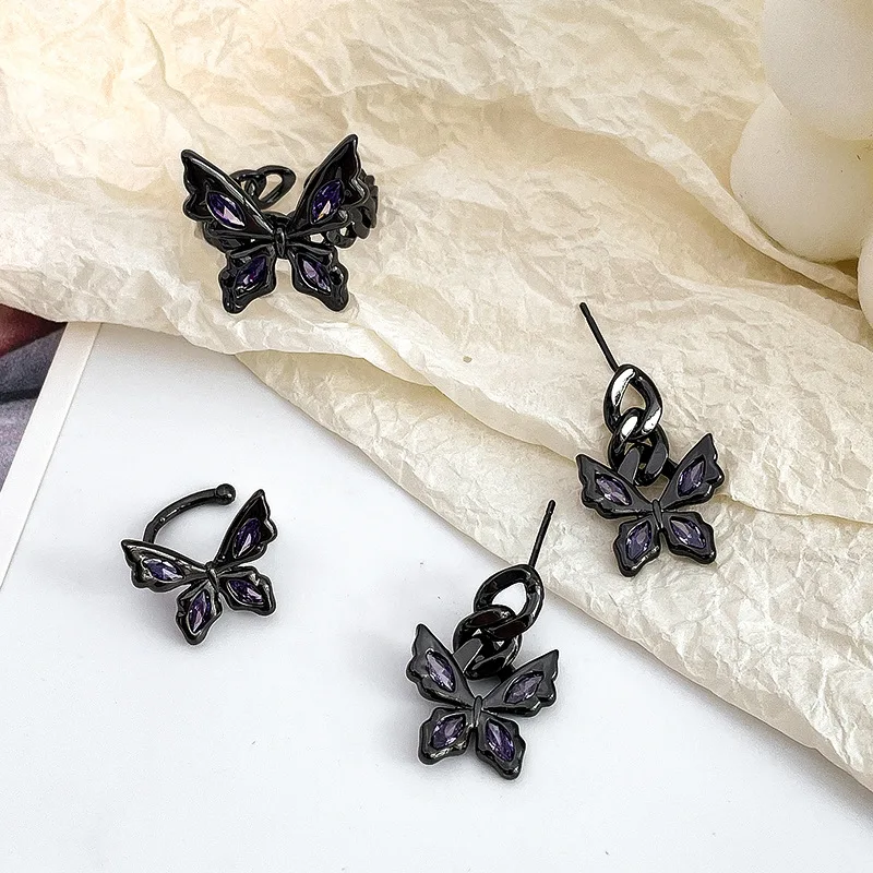 New design niche high-end purple zircon butterfly ring black butterfly tassel earrings no pierced ear clip new earrings
New design niche high-end purple zircon butterfly ring black butterfly tassel earrings no pierced ear clip new earrings