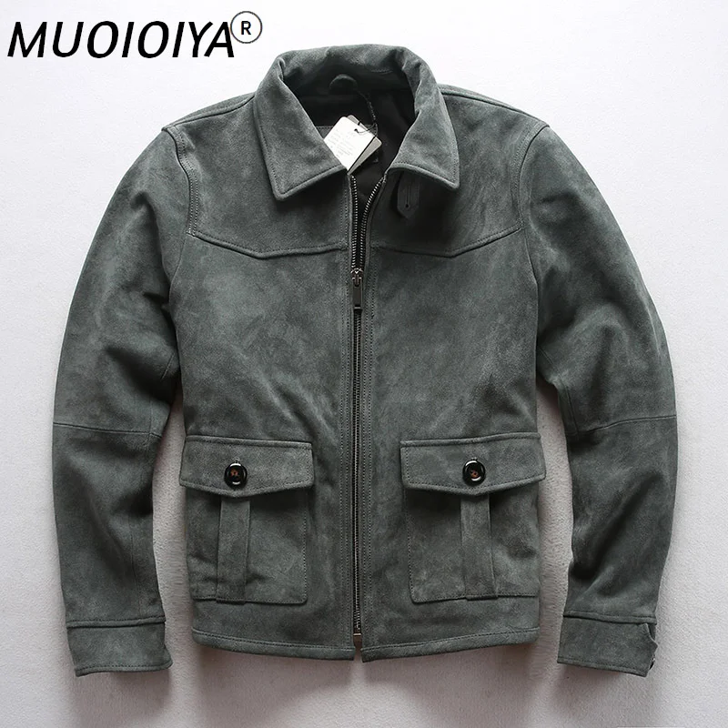 2021 New Men Vintage Gray Genuine Motorcycle leather jacket Fashion Single-breasted Cow Suede Jacket Winter Russia Coats
2021 New Men Vintage Gray Genuine Motorcycle leather jacket Fashion Single-breasted Cow Suede Jacket Winter Russia Coats