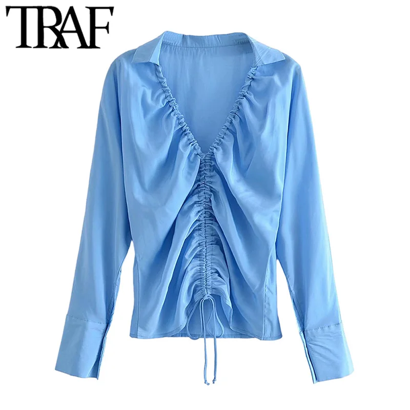 TRAF Women Fashion With Drawstring Pleats Fitted Blouses Vintage V Neck Long Sleeve Female Shirts Chic Tops
TRAF Women Fashion With Drawstring Pleats Fitted Blouses Vintage V Neck Long Sleeve Female Shirts Chic Tops