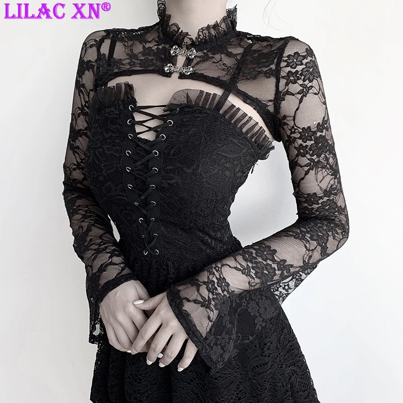 Sexy Floral Lace Sweatshirts Aesthetic Elegant Embroidery Flower Long Sleeve Inner Shirt Stand Collar Goth Y2K Women Basic Tops
Sexy Floral Lace Sweatshirts Aesthetic Elegant Embroidery Flower Long Sleeve Inner Shirt Stand Collar Goth Y2K Women Basic Tops