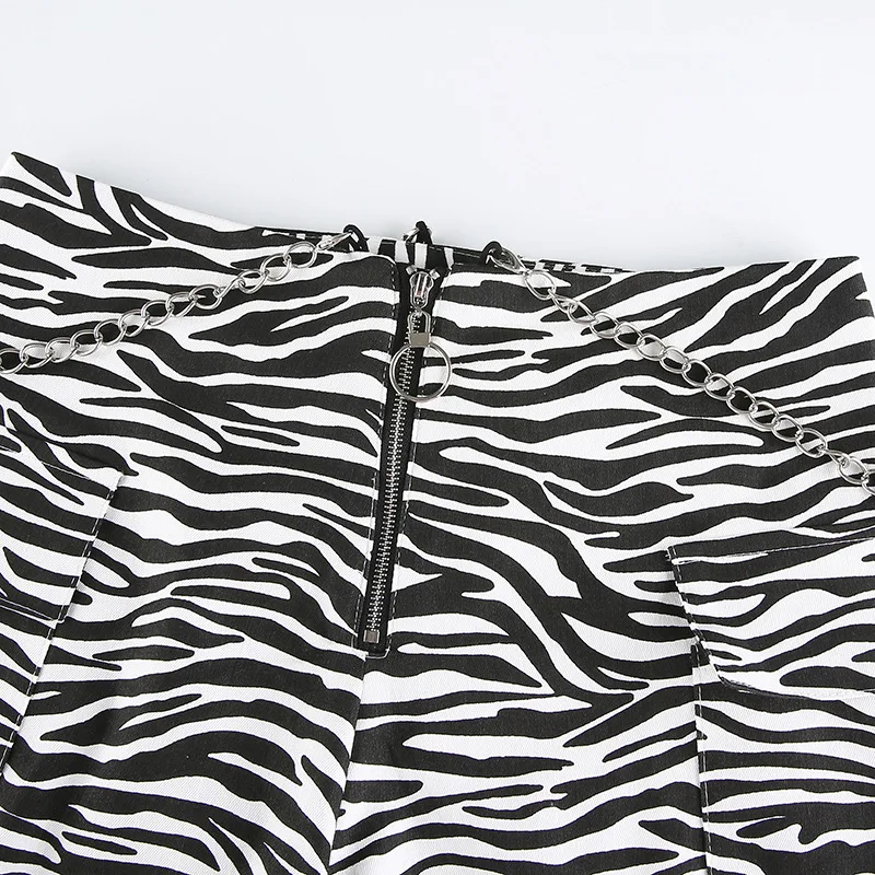 Hollow Out Animal Zebra Pants Women Harajuku High Waist Trousers Ladies with Chains Punk Zipper Harem Pants Women 2020 Autumn 
Hollow Out Animal Zebra Pants Women Harajuku High Waist Trousers Ladies with Chains Punk Zipper Harem Pants Women 2020 Autumn