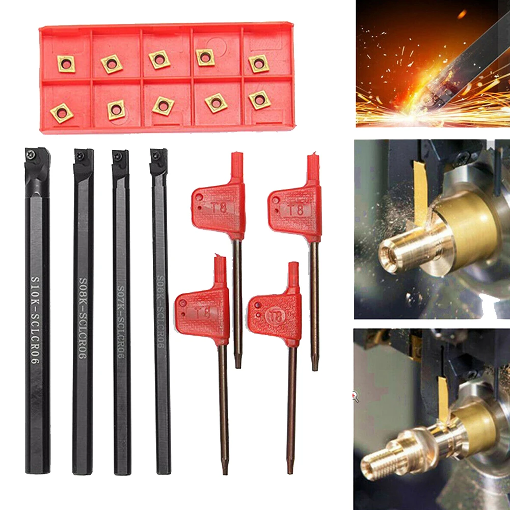 4Pcs/set 6/7/8/10mm SCLCR06 Lathe Boring Bar Tool Holder and 10pcs CCMT060204-HM Insert Machine Tool Turning Tool Holder Set
4Pcs/set 6/7/8/10mm SCLCR06 Lathe Boring Bar Tool Holder and 10pcs CCMT060204-HM Insert Machine Tool Turning Tool Holder Set