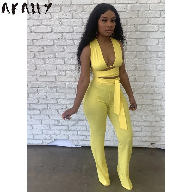 Akaily Summer Solid Bandage 2 Two Piece Sets Women Streetwear Matching Set Female White Halter Backless Crop Top Long Pants Sets
Akaily Summer Solid Bandage 2 Two Piece Sets Women Streetwear Matching Set Female White Halter Backless Crop Top Long Pants Sets