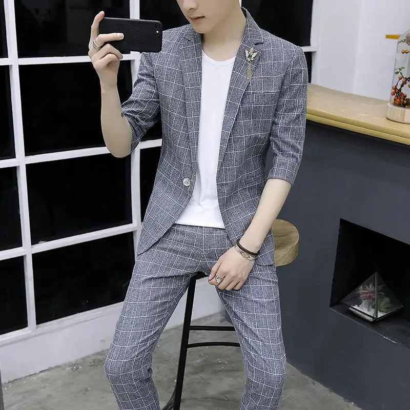Loldeal Summer Fashion Plaid Thin Sleeve Suit Two Piece Set 
Loldeal Summer Fashion Plaid Thin Sleeve Suit Two Piece Set
