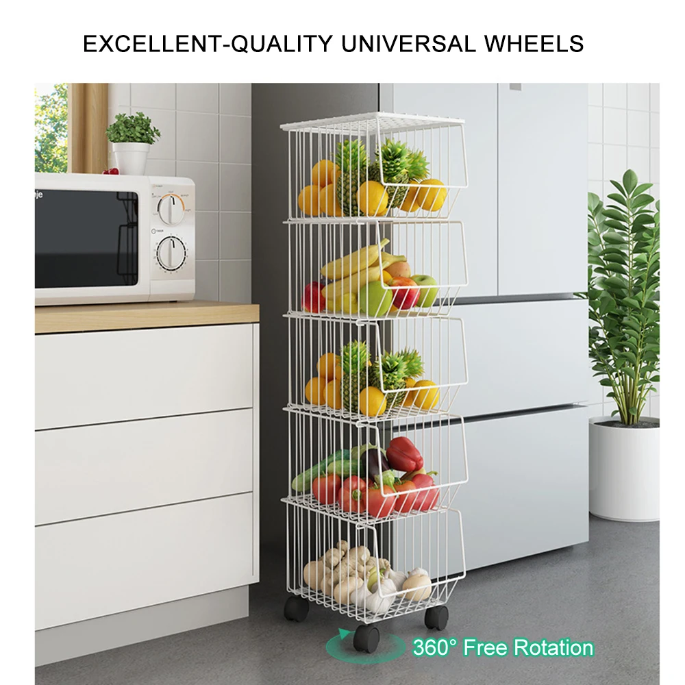 Movable Iron Storage Shelf 3 Layer Tier Metal Rack with Wheels Storing Fruit Vegetable Saving Organizer for Kitchen Living Room | Дом и сад