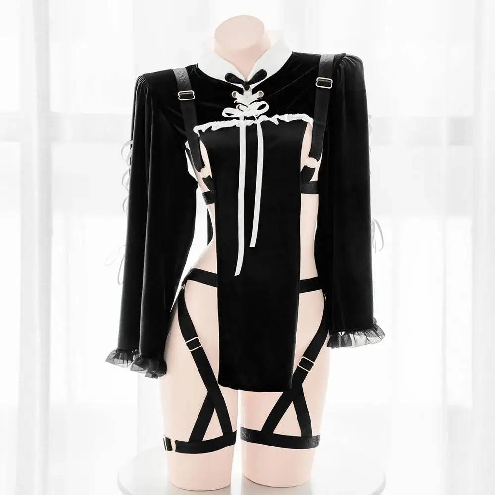 Gothic Retro Sexy Women's Velvet Binding Elastic Perspective Underwear Suit Lolita Hollow Out Short Cheongsam Dress Cosplay
Gothic Retro Sexy Women's Velvet Binding Elastic Perspective Underwear Suit Lolita Hollow Out Short Cheongsam Dress Cosplay