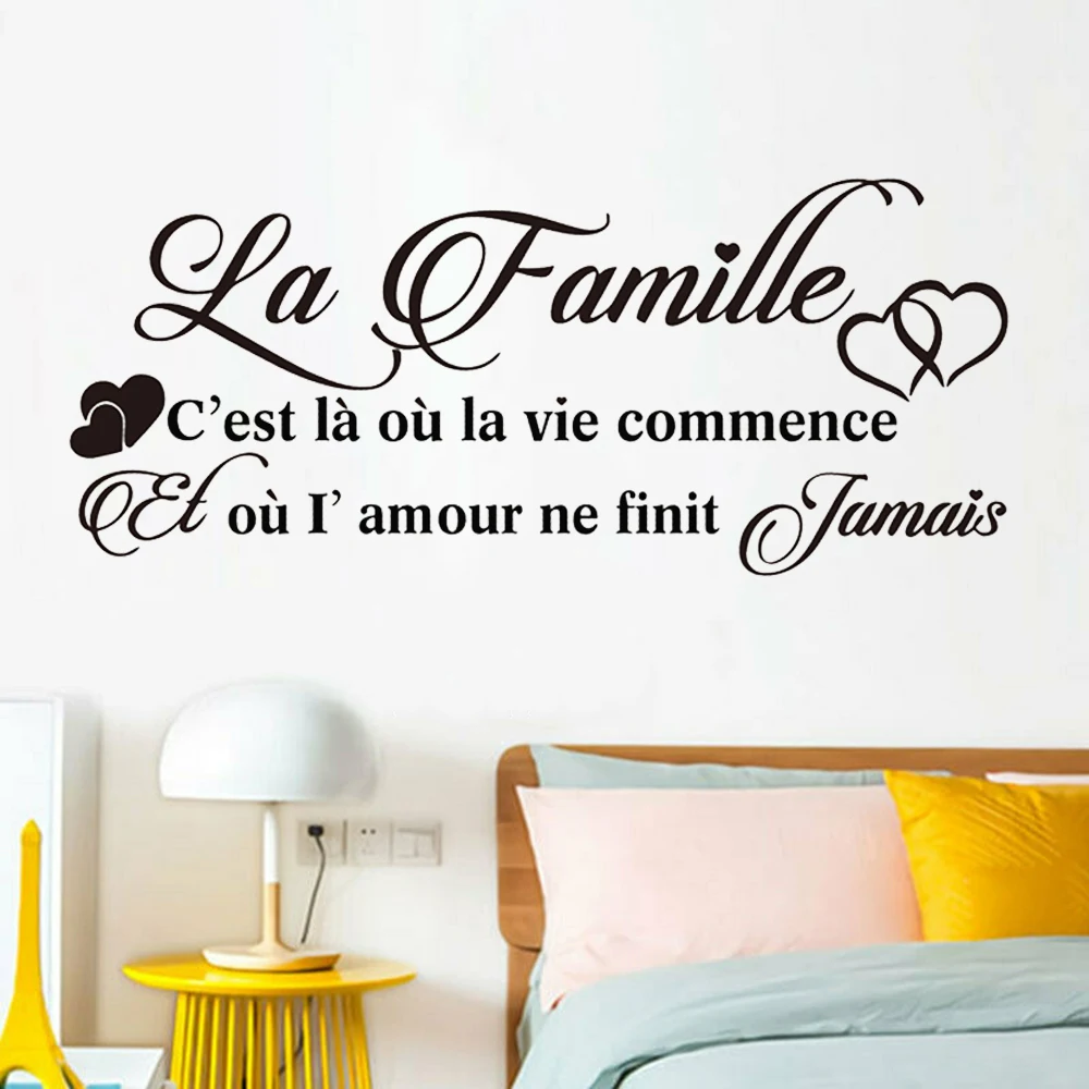 

French Wall Stickers La Famille Quotes Living Room Art Decor Bedroom Romantic Family Vinyl Wall Decals Home Decoration Y754
