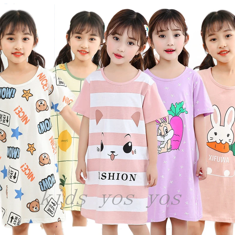 

Summer Pajamas Cotton Girls Nightgowns Cartoon Nightdress Baby Sleepwear Sleepshirt Nightwear Children's Clothing 3 4 6 8 10 11Y