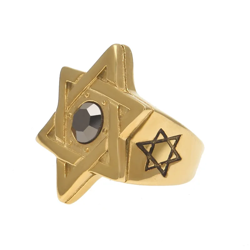 

Мужское кольцо из нержавеющей стали в стиле хип-хоп с черным камнем и звездой Давида