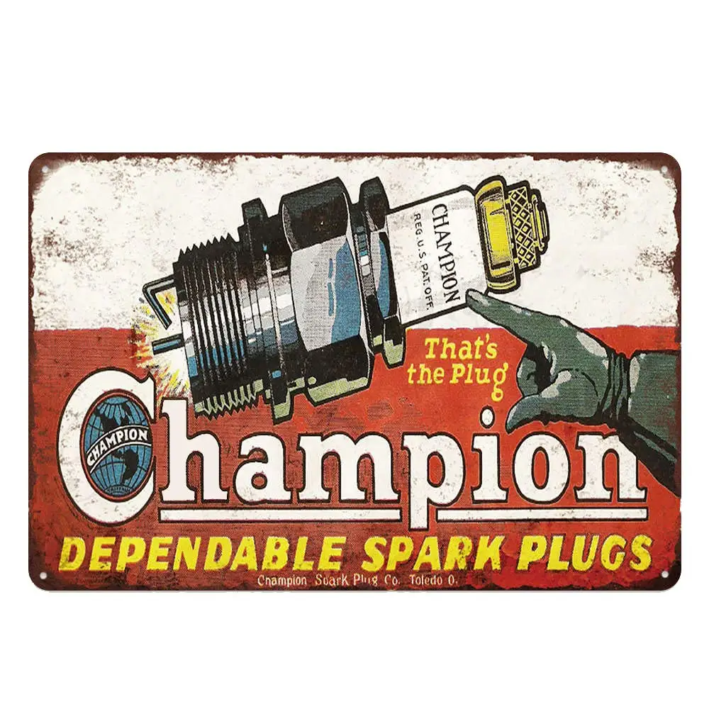 Vintage Design Champion Spark Plug Tin Metal Poster Wall Decoration, Original Design Thick Tinplate Signs for Man Cave/Garage 
Vintage Design Champion Spark Plug Tin Metal Poster Wall Decoration, Original Design Thick Tinplate Signs for Man Cave/Garage