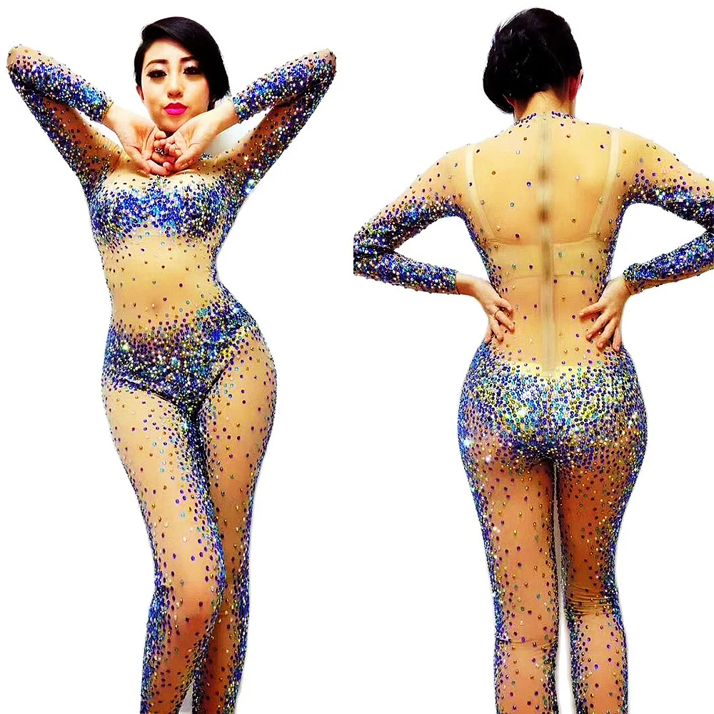 Perspective Dance Wear Mesh Gauze Full Rhinestones Jumpsuit Shiny Costume Women Nightclub Dance Show Wear Party Evening Costumes
Perspective Dance Wear Mesh Gauze Full Rhinestones Jumpsuit Shiny Costume Women Nightclub Dance Show Wear Party Evening Costumes