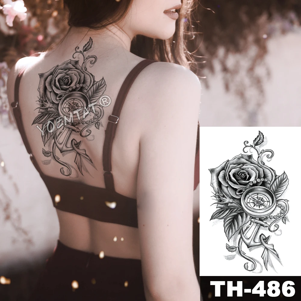 Girl In The Flower With Rose Cornflower Waterproof Temporary Tattoo Sticker Black Tatto Body Art Big Arm Hand Women Fake Tatoo | Красота и