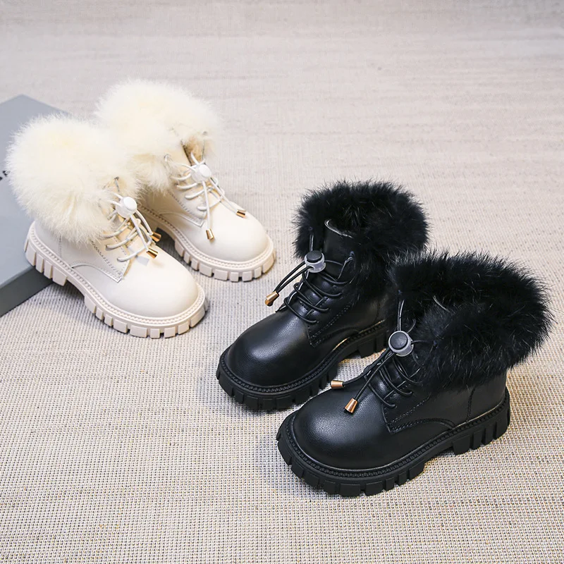 Winter Plush Warm Girls Fashion Boots Solid PU Leather Faux Fur Short Shoes For Kids Soft Bottom Non Slip Children Ankle Boots
Winter Plush Warm Girls Fashion Boots Solid PU Leather Faux Fur Short Shoes For Kids Soft Bottom Non Slip Children Ankle Boots
