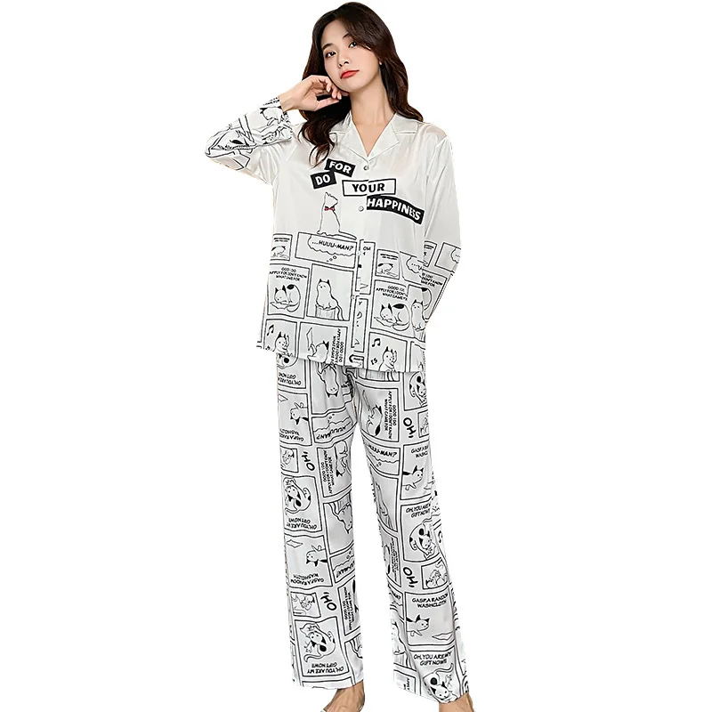 Silk Women's Pajamas Two Piece Set of Simple Printed Thin Pajamas Sleepwear Lounge Wear Clothing Sets Women
Silk Women's Pajamas Two Piece Set of Simple Printed Thin Pajamas Sleepwear Lounge Wear Clothing Sets Women