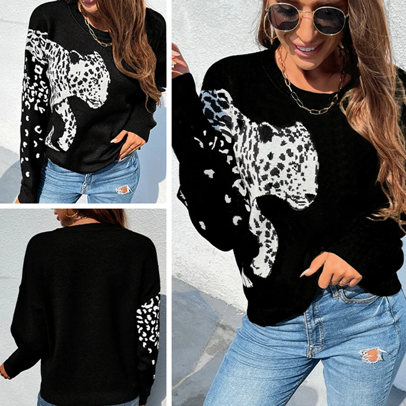 Leopard Pattern Women's Sweaters Autumn Winter Female Cool O Neck Loose Long Sleeve Knitwear Trendy High Street Jumpers 2021
Leopard Pattern Women's Sweaters Autumn Winter Female Cool O Neck Loose Long Sleeve Knitwear Trendy High Street Jumpers 2021