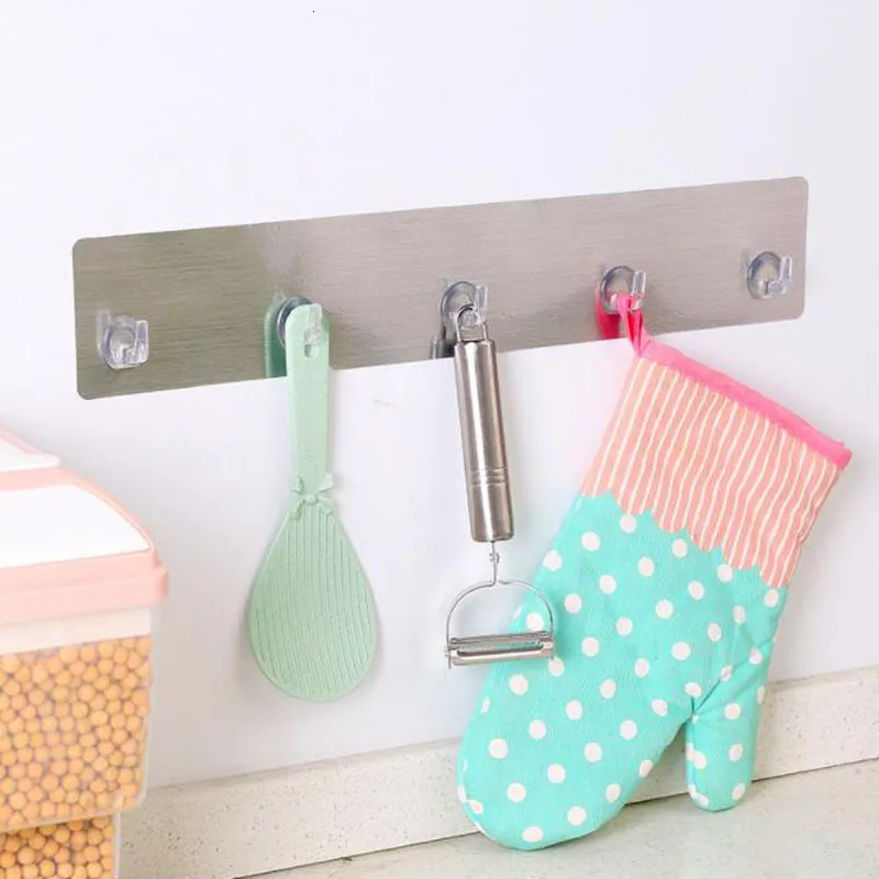 

5 Hooks Seamless Sticker Hook Kitchen Bathroom Wall Sucker Hook Bathroom Wall Free Punching Door Hooks Strong Sundries Rack