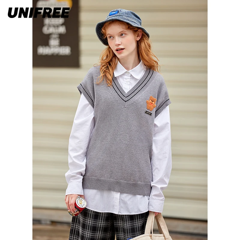 UNIFREE Sweater Vest Women Striped Japanese-style Sleeveless V-neck All-match Loose Casual Preppy-style Lovely Students
UNIFREE Sweater Vest Women Striped Japanese-style Sleeveless V-neck All-match Loose Casual Preppy-style Lovely Students