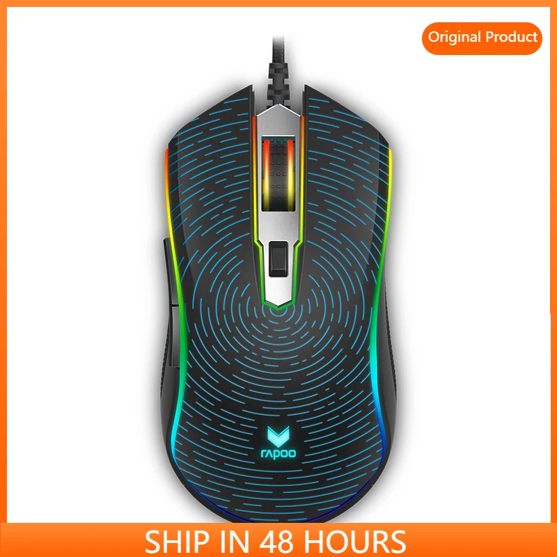 

Rapoo V25S RGB wired computer game mouse ergonomic mouse, 8 programmable buttons macro definition, 7-speed DPI adjustment