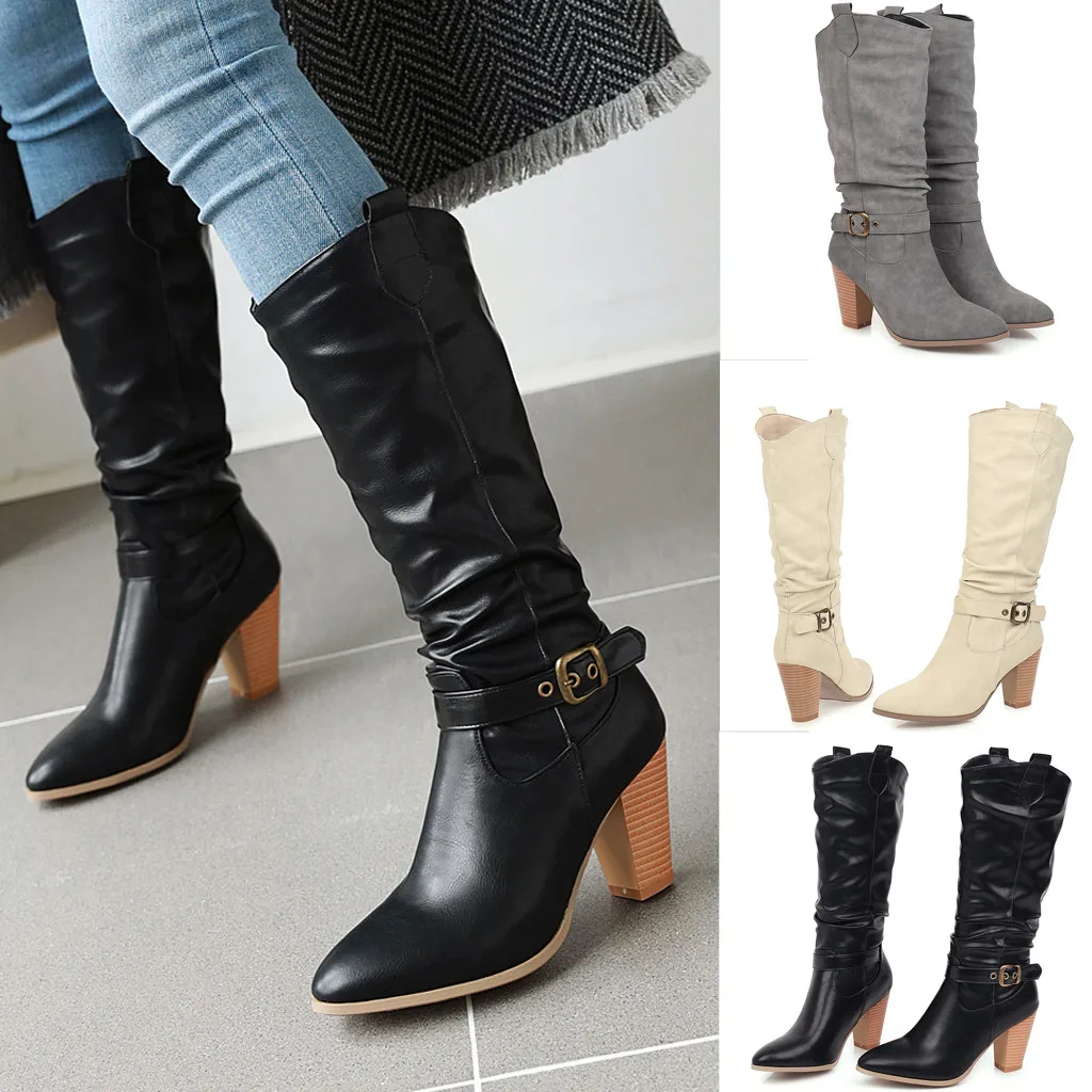 Women's Solid Color Leather Cross with Knee High Buckle Shoes Denim Low Heel Slip Retro Lady Buckle Knight Boots
Women's Solid Color Leather Cross with Knee High Buckle Shoes Denim Low Heel Slip Retro Lady Buckle Knight Boots