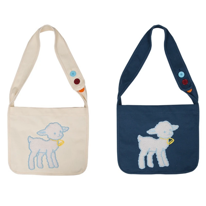 Women Shoulder Bag Little Lamb Embroidery Cotton Cloth Large Capacity