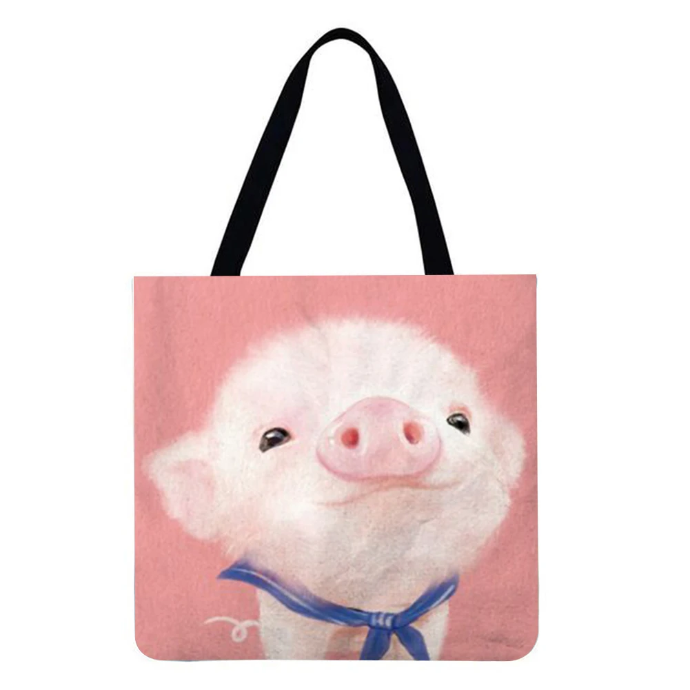 Cute Pink Pig Linen Shopping Bags For Women Cheap Shoulder Bag Ulzzang Harajuku Shopper Tote Ladies Reusable Hand New | Багаж и сумки