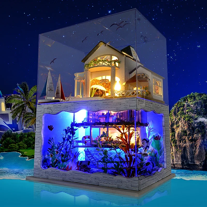 DIY Dollhouse Miniature Model Hawaii Villa House with Light Cover Gift Decoration Collection Toy Gift for Friend Children
DIY Dollhouse Miniature Model Hawaii Villa House with Light Cover Gift Decoration Collection Toy Gift for Friend Children