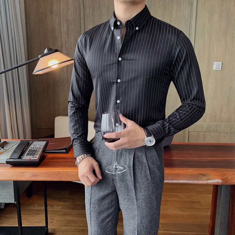Business Casual Blouse Stripe Shirts For Men Long-Sleeved Turndown Fashion Work High Street High Quality Slim Wild Male Tops
Business Casual Blouse Stripe Shirts For Men Long-Sleeved Turndown Fashion Work High Street High Quality Slim Wild Male Tops