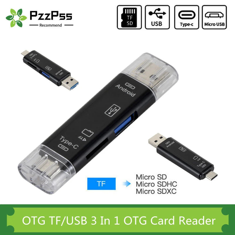 

PzzPss Type C&MicroUSB & USB 3 In 1 OTG Card Reader High-speed Universal OTG TF/USB for Micro SD TF OTG Cardreader Connectors