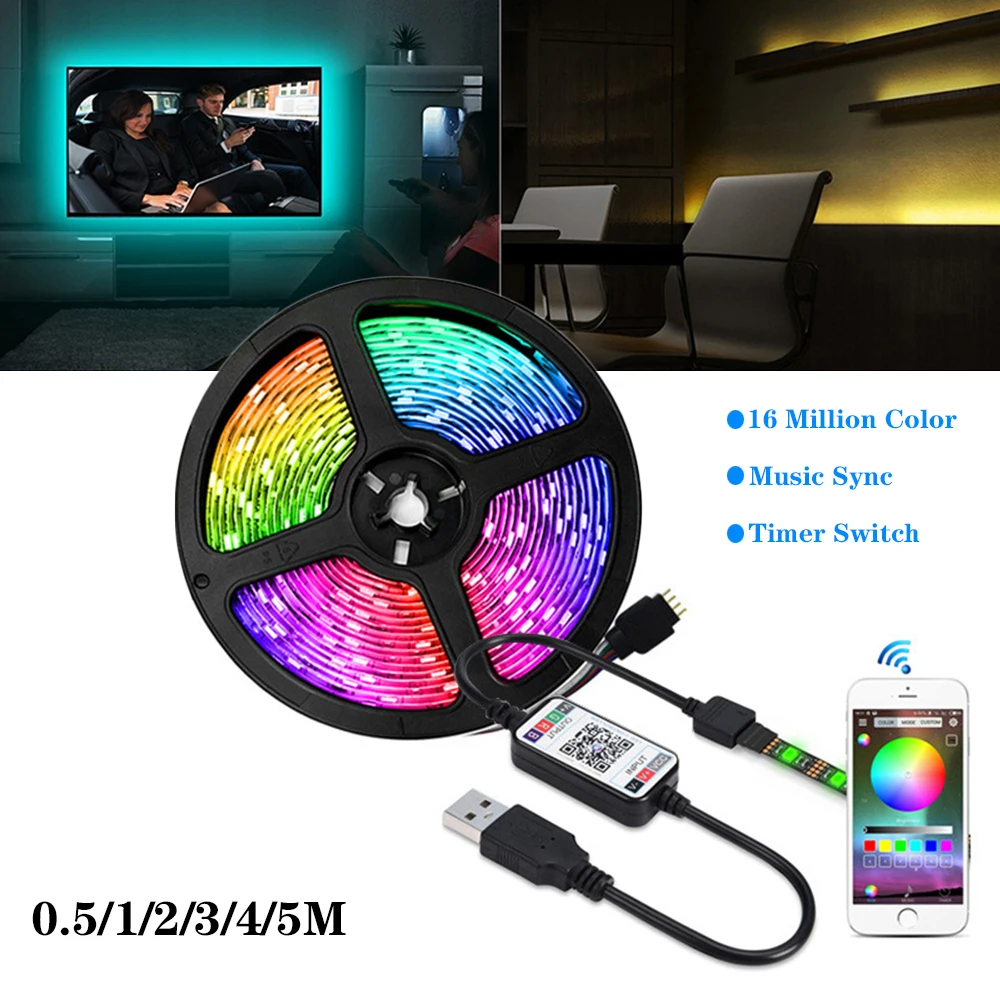 5V USB Bluetooth LED Strip 5050 30LEDs/M RGB LED Stripe Music Remote WiFi APP Control TV Backlight Flexible Led Light Waterproof
5V USB Bluetooth LED Strip 5050 30LEDs/M RGB LED Stripe Music Remote WiFi APP Control TV Backlight Flexible Led Light Waterproof