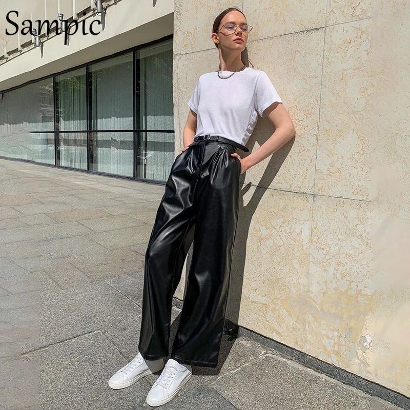 Sampic Fashion Autumn 2020 Woman Streetwear High Waisted Black Leather Pants Long Ladies Office Loose PU Pants Casual Trousers
Sampic Fashion Autumn 2020 Woman Streetwear High Waisted Black Leather Pants Long Ladies Office Loose PU Pants Casual Trousers