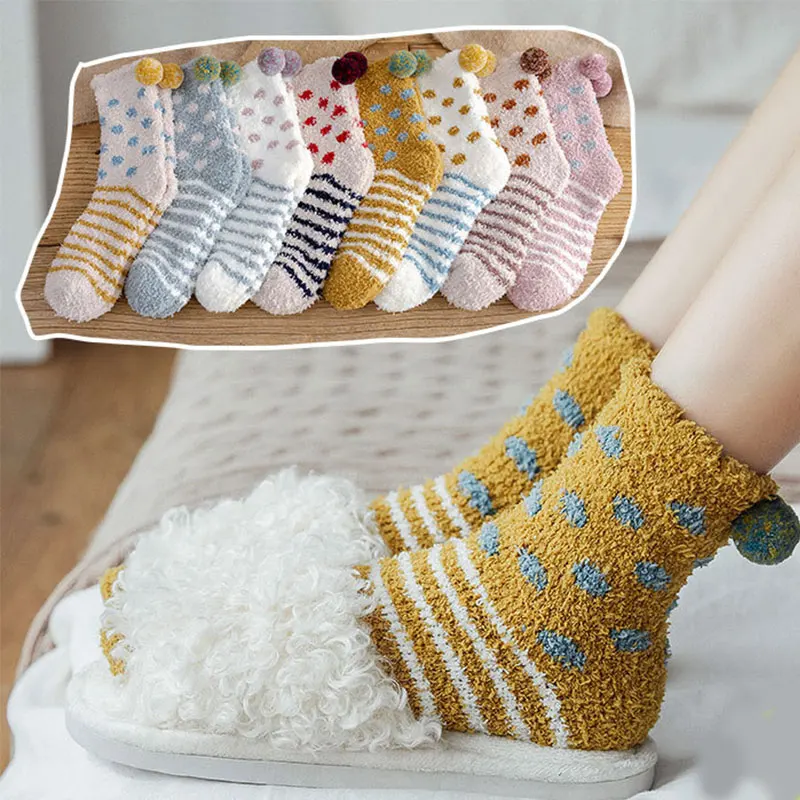 Winter Thicken Warm Socks Women Cute Kawaii Funny Striped Ball Coral Fleece Socks Girls Non-slip Soft Home Floor Sleeping Socks
Winter Thicken Warm Socks Women Cute Kawaii Funny Striped Ball Coral Fleece Socks Girls Non-slip Soft Home Floor Sleeping Socks