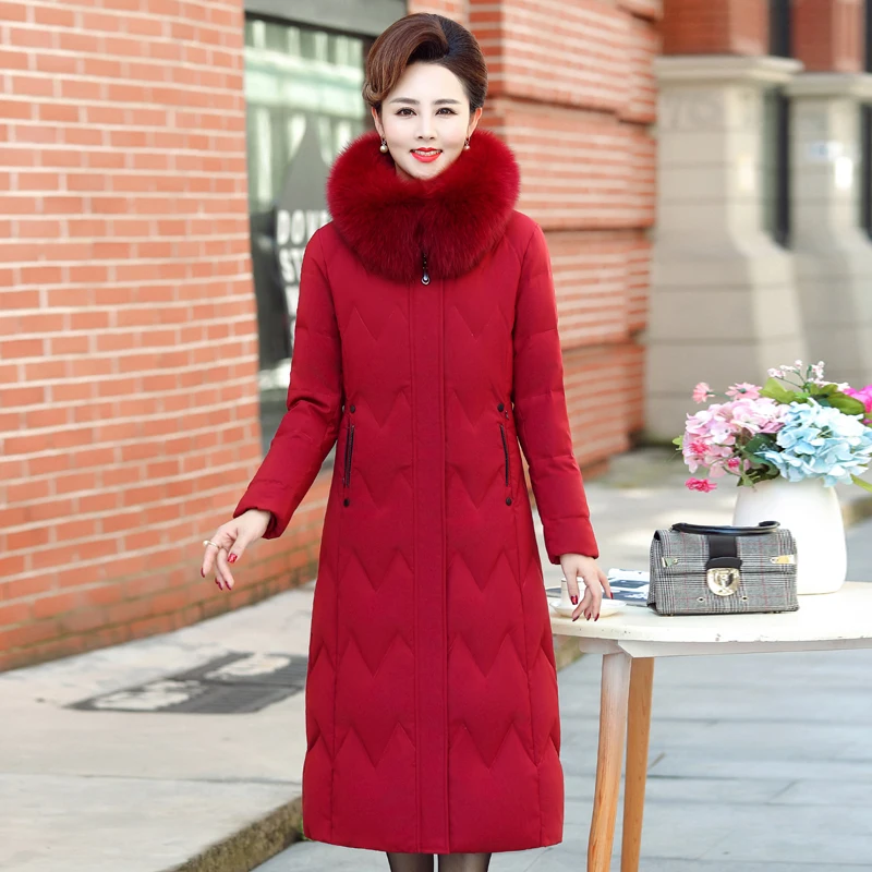Middle-aged Women Winter White Duck Down Jacket Hooded Big Fox Fur Collar Puffer Coat Womens Down Parka Female Length Outwear
Middle-aged Women Winter White Duck Down Jacket Hooded Big Fox Fur Collar Puffer Coat Womens Down Parka Female Length Outwear
