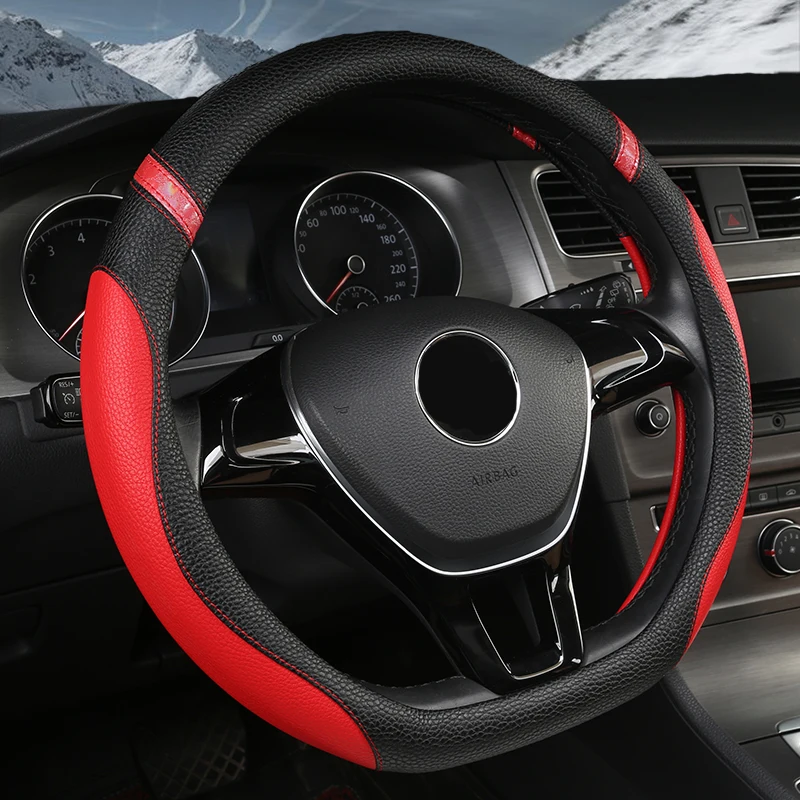 Universal Auto Car 38cm Steering Wheel Cover Breathable Anti Slip PU Leather Covers 15-inch D-Type Anti-Slip | Автомобили и