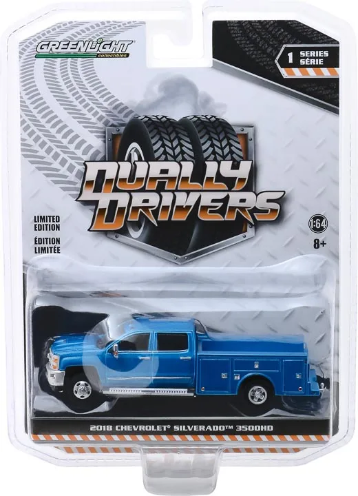 GreenLight 1:64 2018 Chevrolet Silverado 3500HD синяя Игрушечная машина из сплава металлические Литые