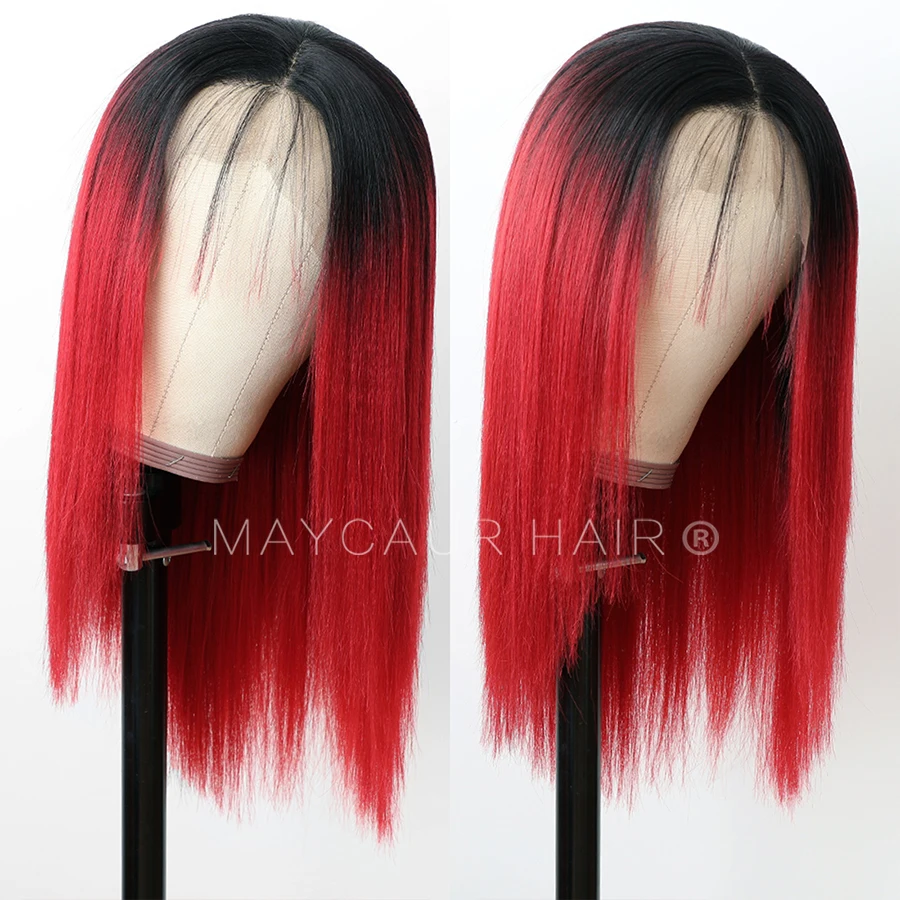 Синтетический парик фронта шнурка черного красного цвета с естественной линией