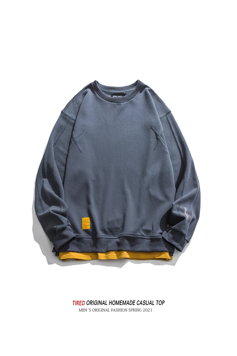 Retro Round Neck Sweater Men's Spring And Autumn Solid Color Wild Fake Two-piece Loose Long-sleeved Couple Tide Brand Casual Top
Retro Round Neck Sweater Men's Spring And Autumn Solid Color Wild Fake Two-piece Loose Long-sleeved Couple Tide Brand Casual Top