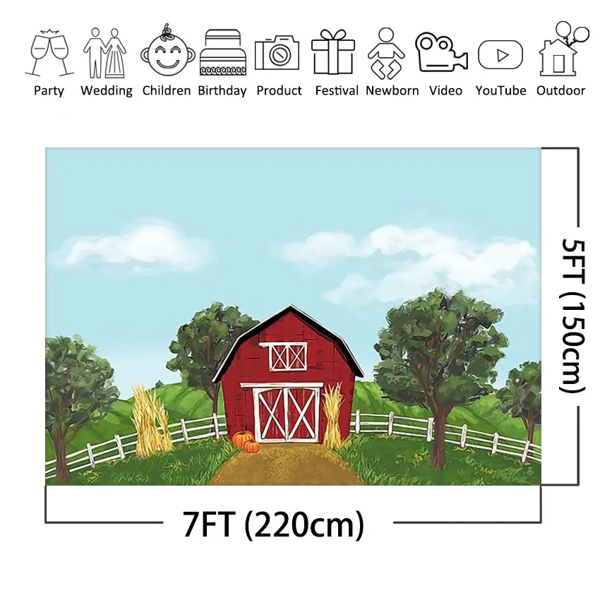 Фон для фотосъемки с изображением фермы дня рождения вечеринки Красного амбара