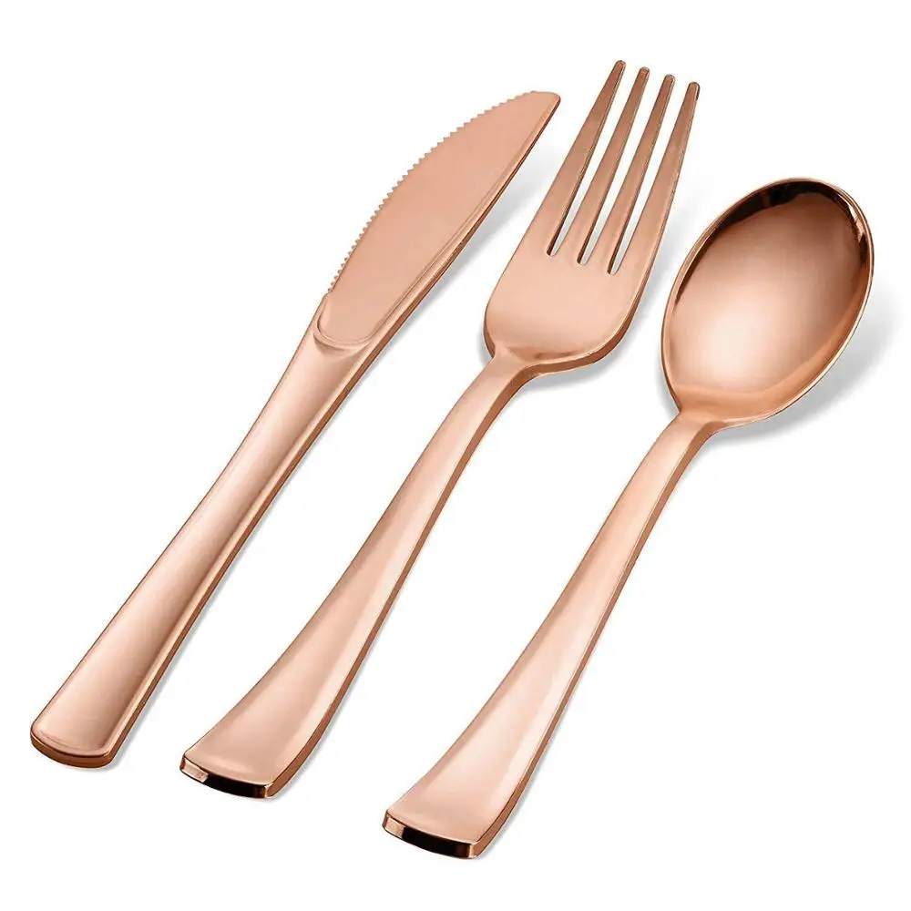 Spoon Fork Knife disposable Plastic Tableware Elegant Rose Gold Utensils Wedding Party Cutlery Set Party Supplies
Spoon Fork Knife disposable Plastic Tableware Elegant Rose Gold Utensils Wedding Party Cutlery Set Party Supplies