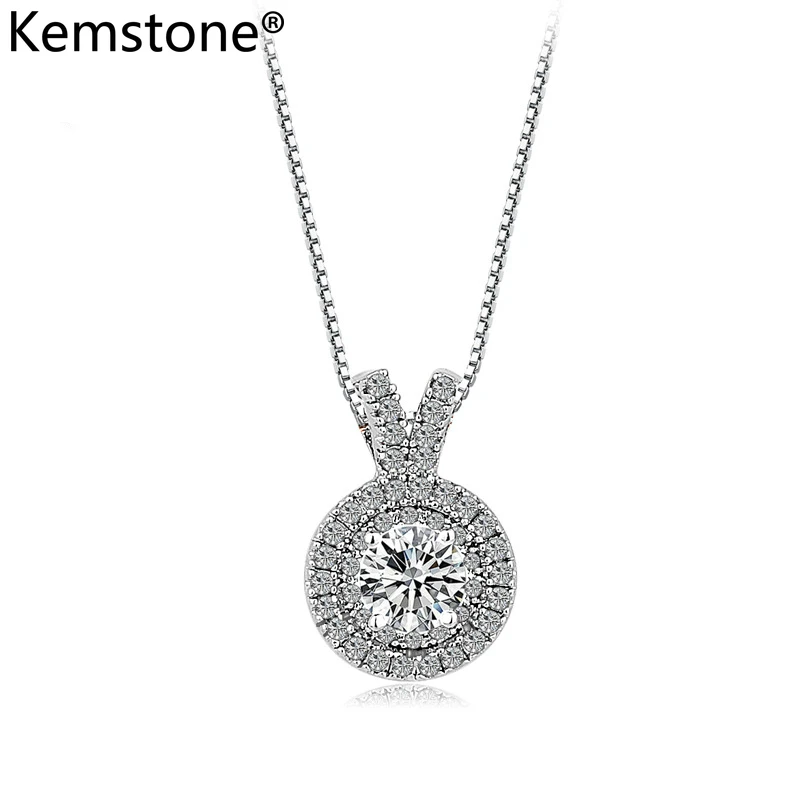 

Kemstone Fashion AAA Cubic Zirconia Silver Color Copper Pendant Necklace Jewelry Gift for Women