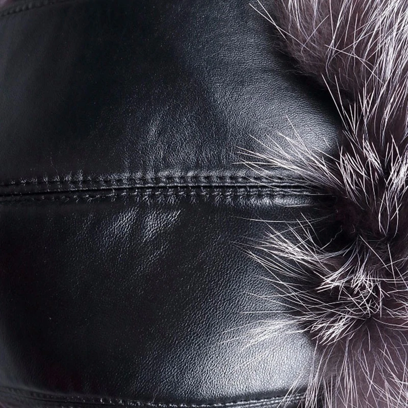 Russian leather bomber hat men winter hats with earmuffs trapper earflap cap man real raccoon fur black fox hatska | Аксессуары для