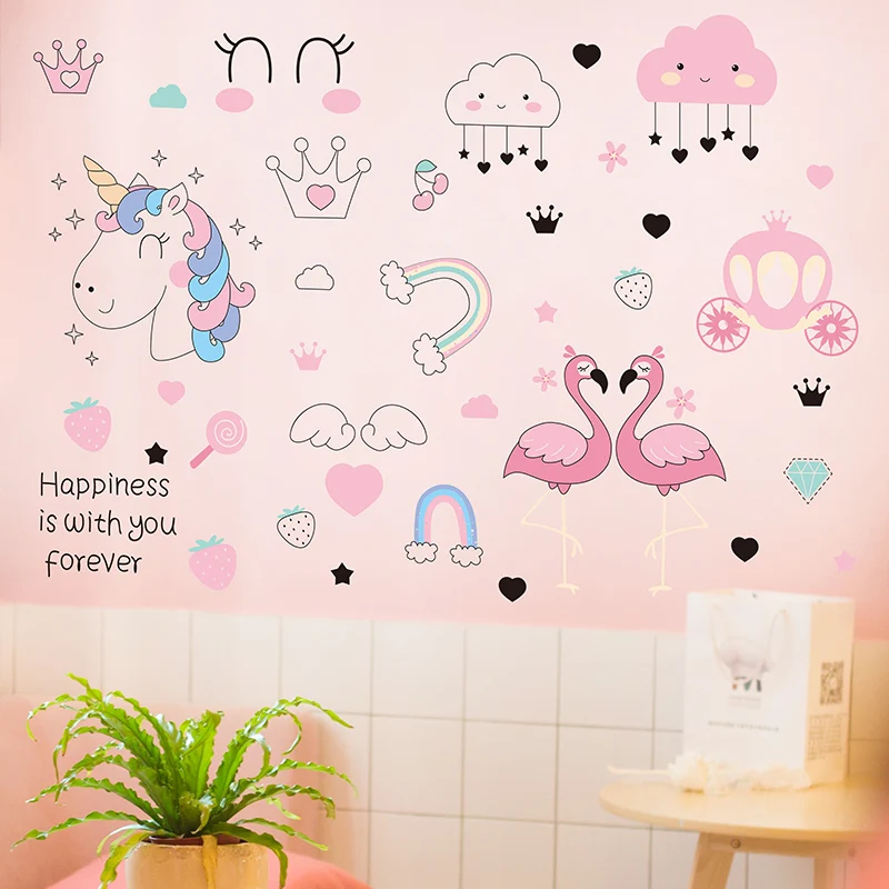 Мультяшные единороги Фламинго наклейки на стену DIY животные для детской комнаты