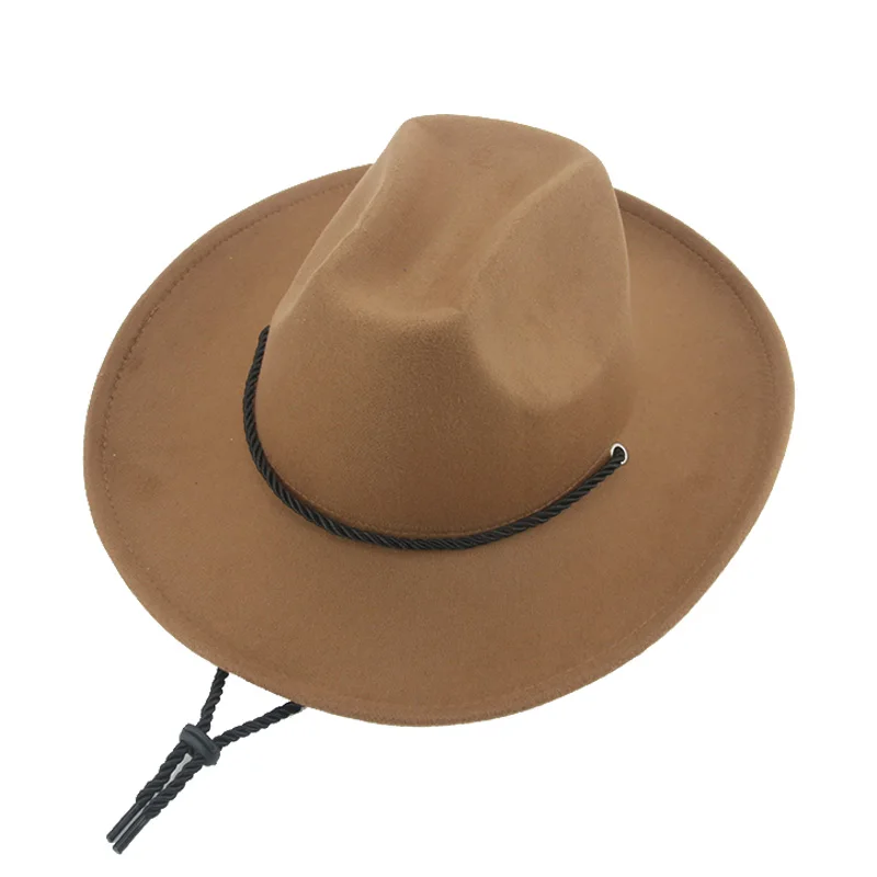 

Шляпа Федора, ковбойская шляпа, Панама с широкими полями и веревкой, ветрозащитные ковбойские шляпы в западном стиле, однотонные черные коф...