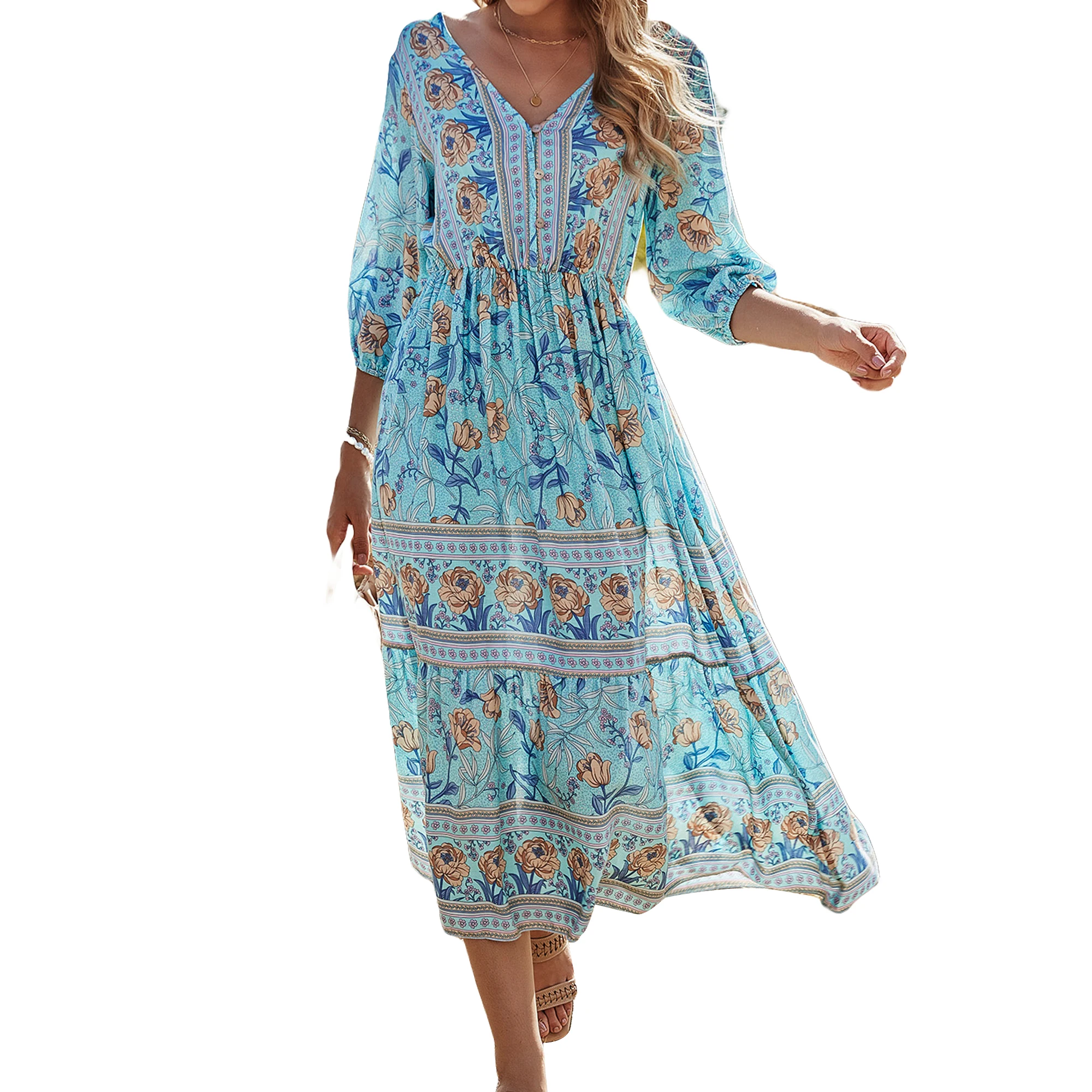 Ladies Temperament High Waist A-line Skirt Women Summer Bohemian Style Floral Printing V-neck Half Sleeve Beach Dresses
Ladies Temperament High Waist A-line Skirt Women Summer Bohemian Style Floral Printing V-neck Half Sleeve Beach Dresses