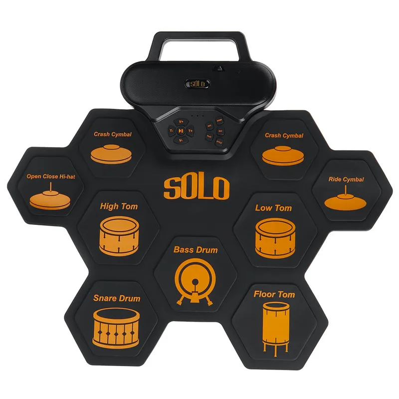 

Соло SD-50 Портативный Электронные Ударные установки Pad цифровая ударная установка силиконовые Roll-Up барабан тренировочный комплект с 9 помече...