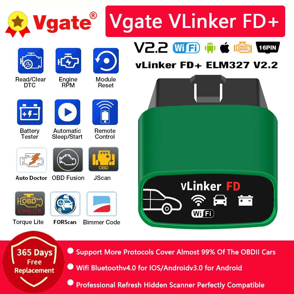 Автомобильный диагностический сканер Vgate vLinker FD + ELM327 с Wi-Fi, Bluetooth, OBD2, ELM327 v1.5 для Ford
Автомобильный диагностический сканер Vgate vLinker FD + ELM327 с Wi-Fi, Bluetooth, OBD2, ELM327 v1.5 для Ford