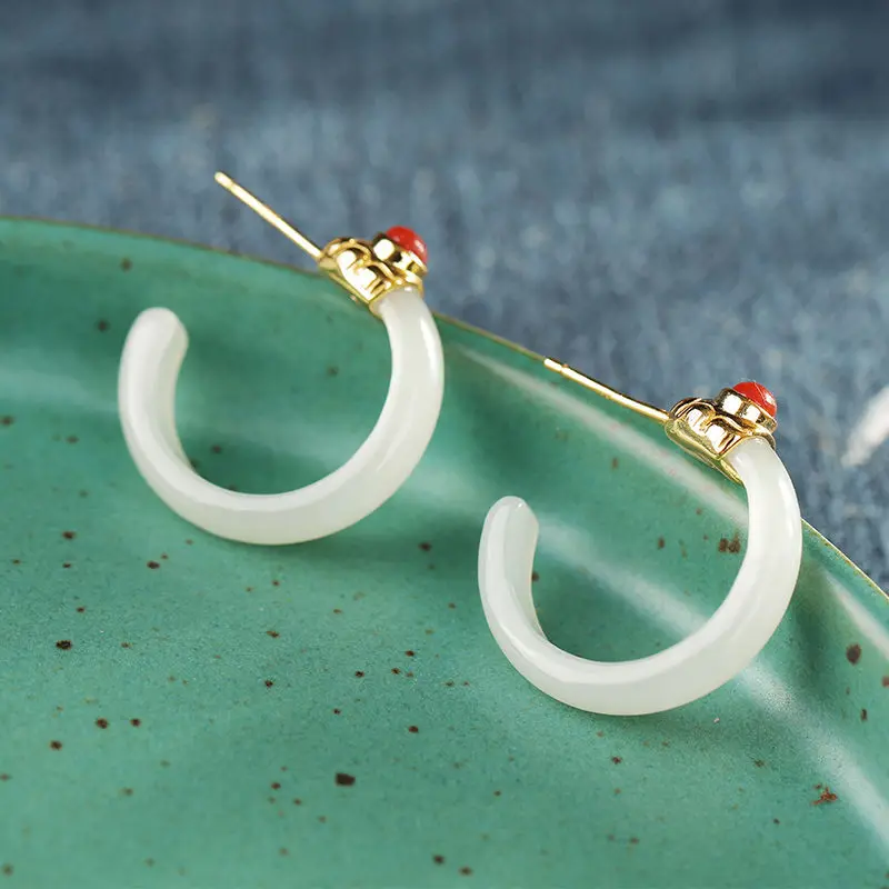 Ethnic Style Earrings Women's Retro Elegant Chinese Style Natural Hetian Jade Earrings Big Ear Stud Classical Ring Silver Ear Cl
Ethnic Style Earrings Women's Retro Elegant Chinese Style Natural Hetian Jade Earrings Big Ear Stud Classical Ring Silver Ear Cl